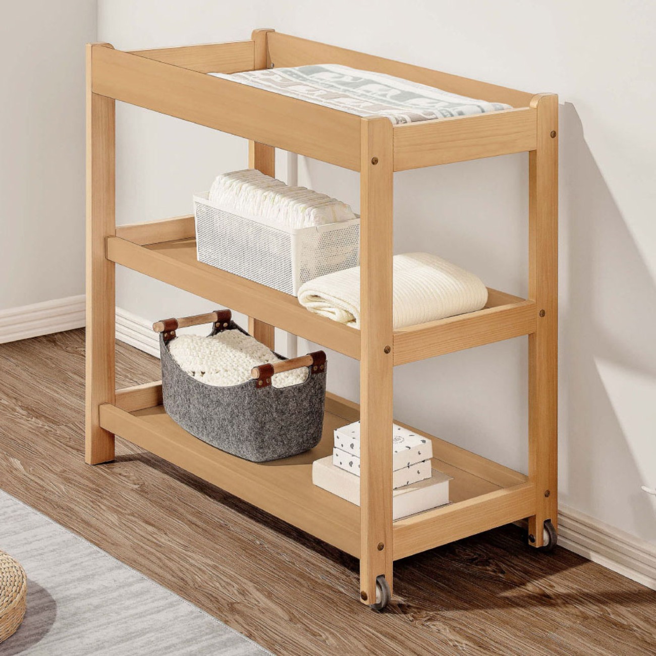 Baby Diaper Changer with 3 Layer and Wheels